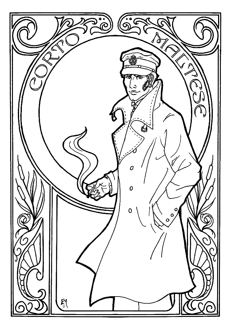 Coloriage Corto Maltese Art Nouveau - Art à imprimer