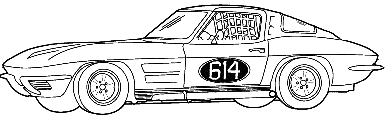 Coloriage Corvette décapotable en virage serré - Voiture de course à imprimer