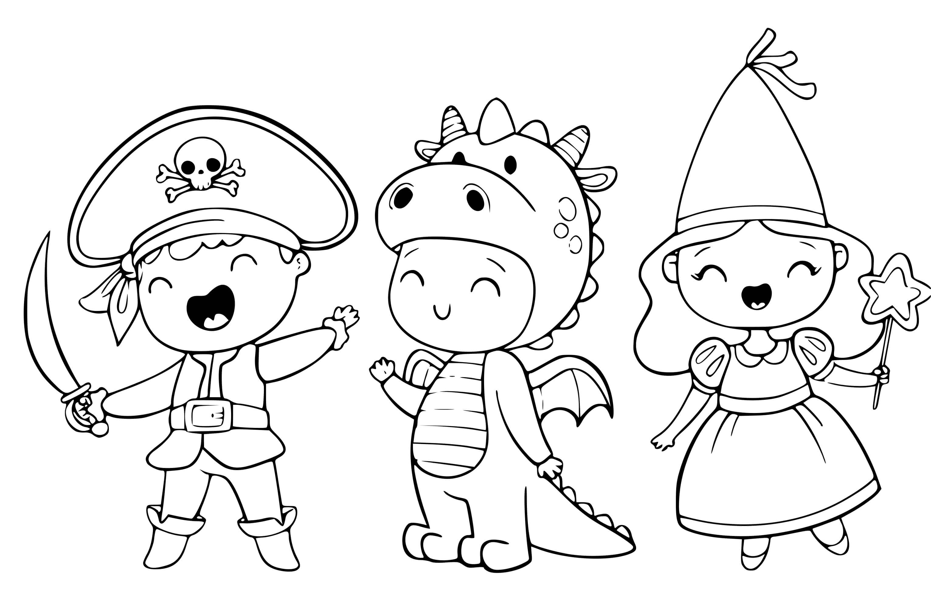 Coloriage Costume Halloween Pour Enfants Pirates Dinosaure Princesse - Halloween à imprimer