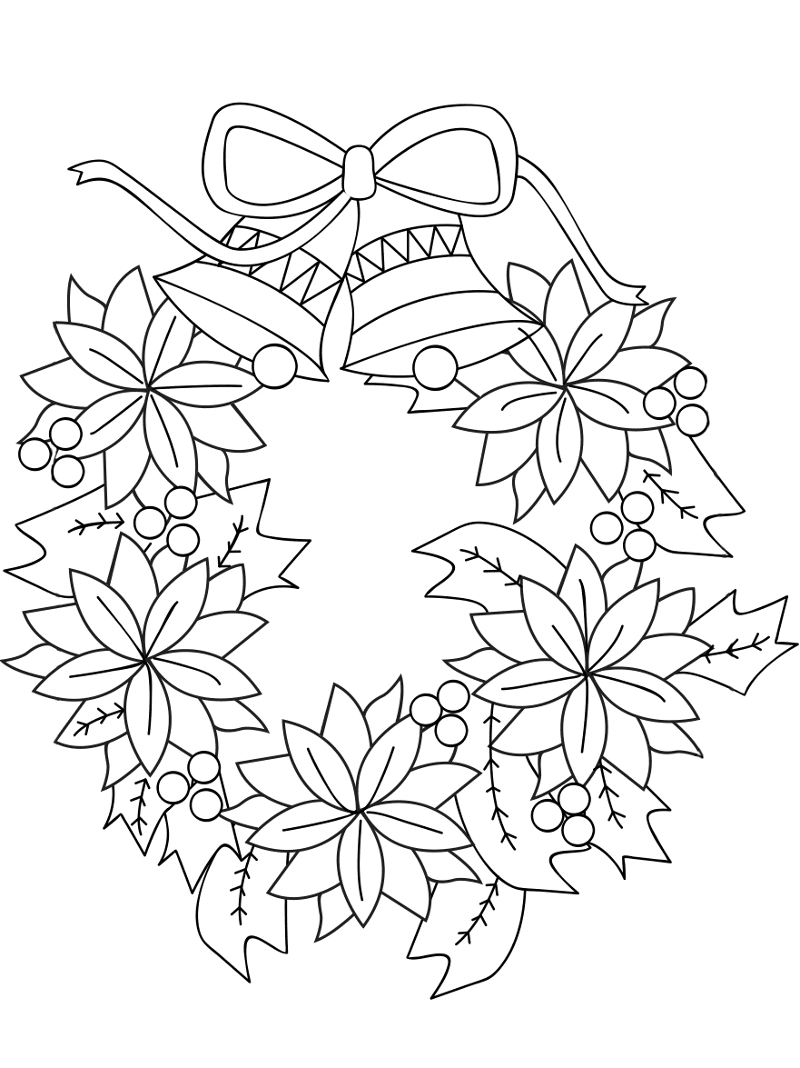 Coloriage Couronne De Noël Avec Fleurs Et Cloches - Noël à imprimer