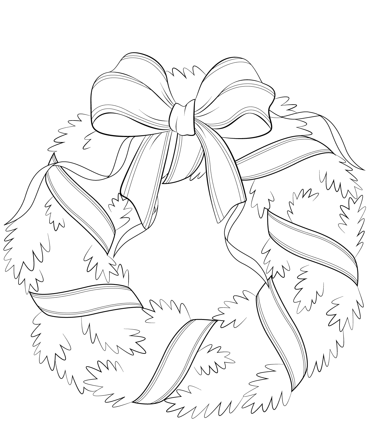 Coloriage Couronne De Noël Avec Noeud Rouge - Noël à imprimer