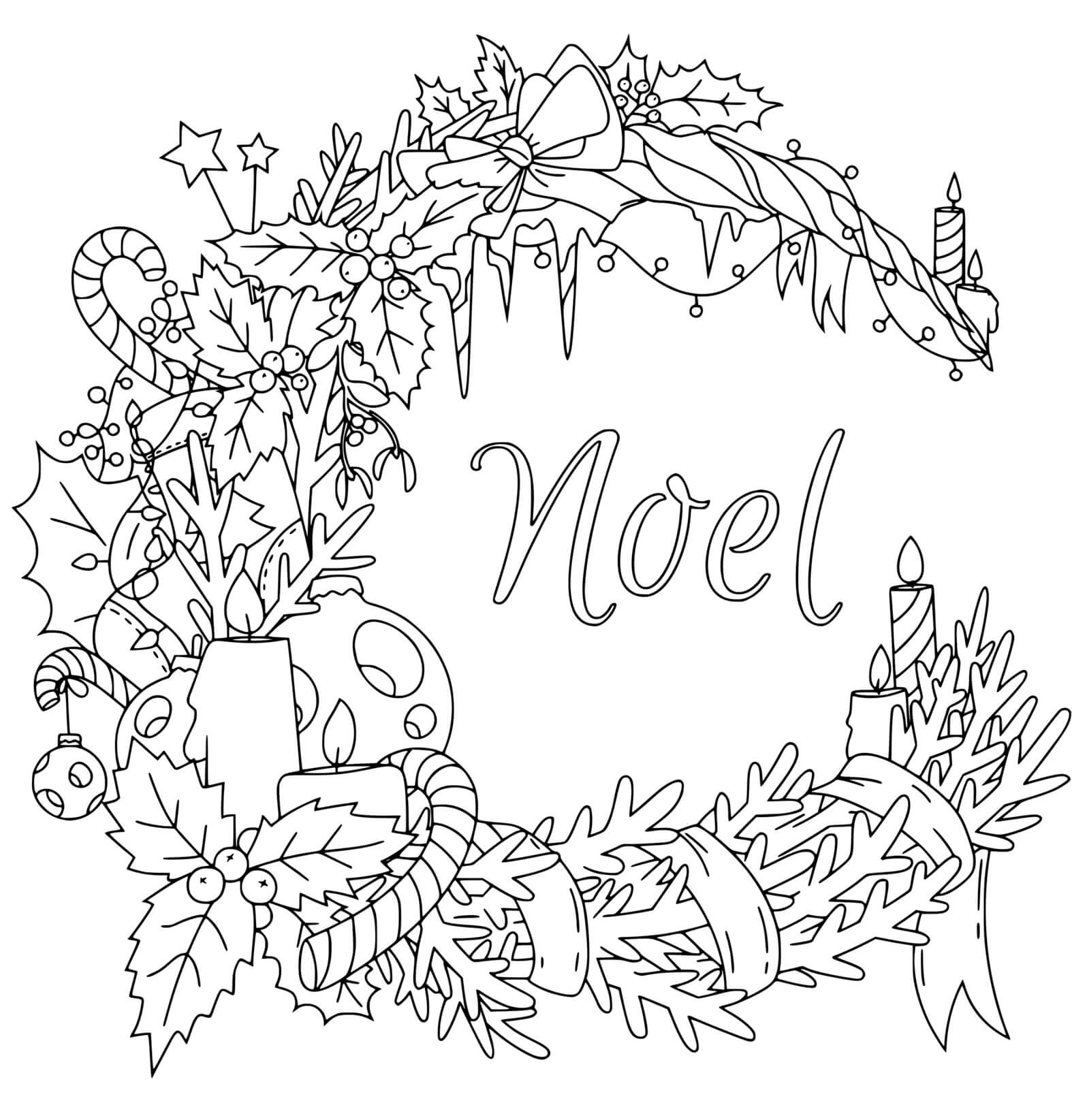 Coloriage Couronne De Noël Décorations Anti Stress - Couronne de Noël à imprimer