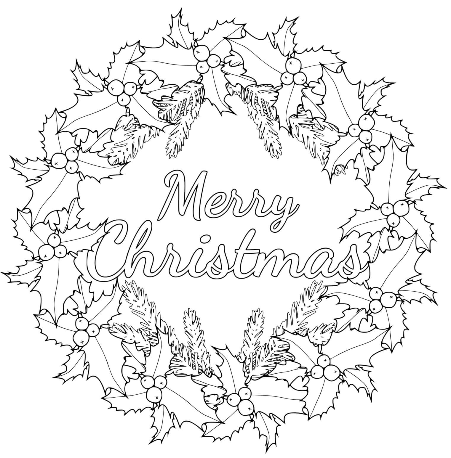 Coloriage Couronne De Noël Joyeux Noël - Noël adulte à imprimer