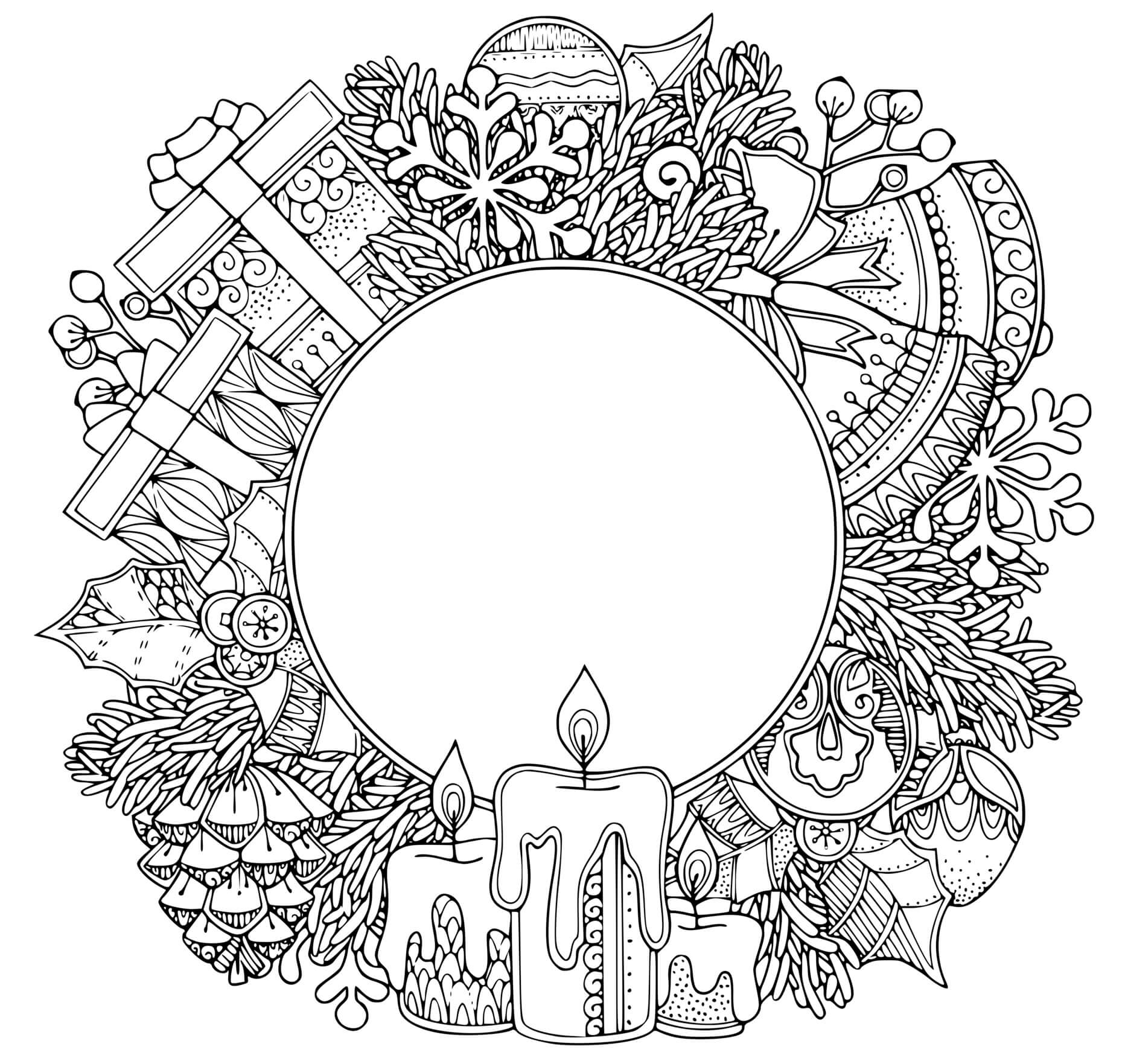 Coloriage Couronne De Noël Mandala Complexe Difficile - Couronne de Noël à imprimer