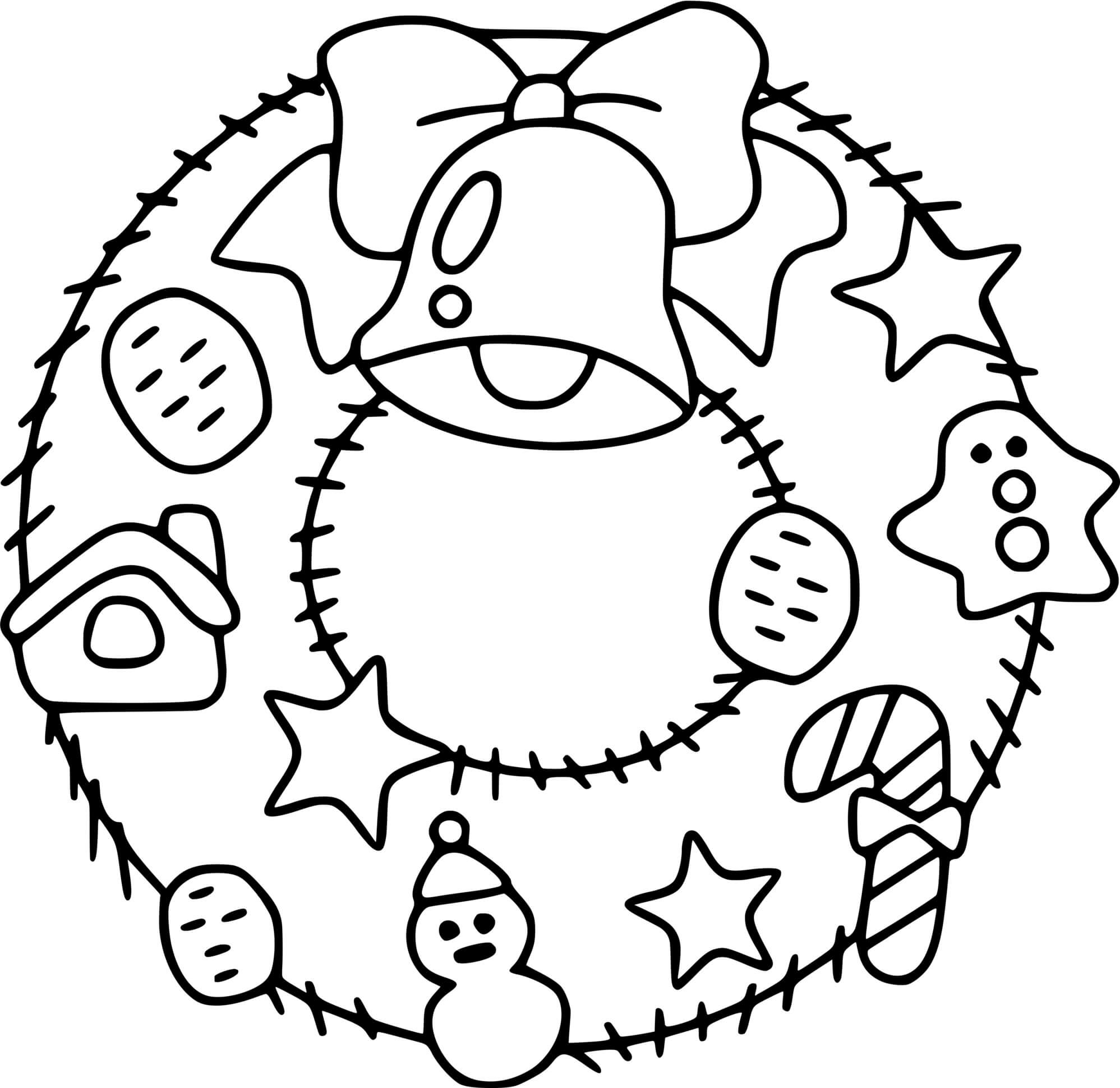 Coloriage Couronne Gurilande De Noël Facile Pour Maternelle - Couronne de Noël à imprimer
