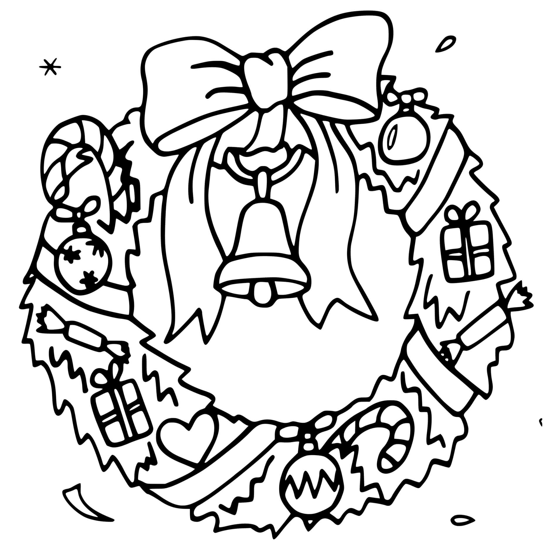 Coloriage Couronne Noël Avec Noeud Et Cloche - Couronne de Noël à imprimer