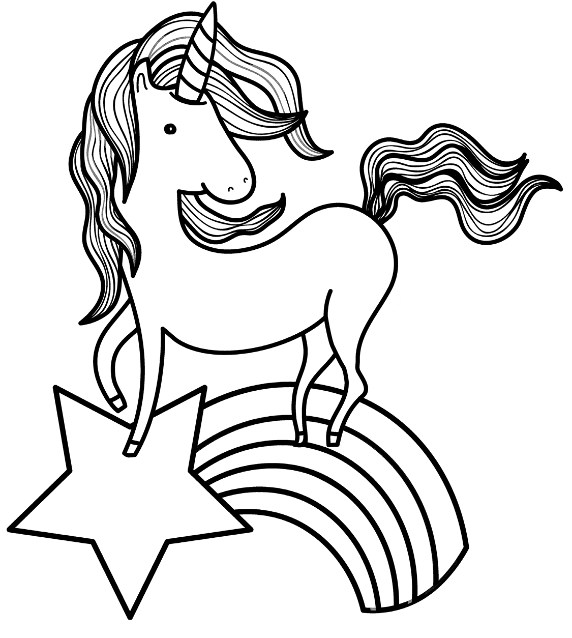 Coloriage Créature Légendaire Sur Un Arc En Ciel Unicorn - Licorne à imprimer