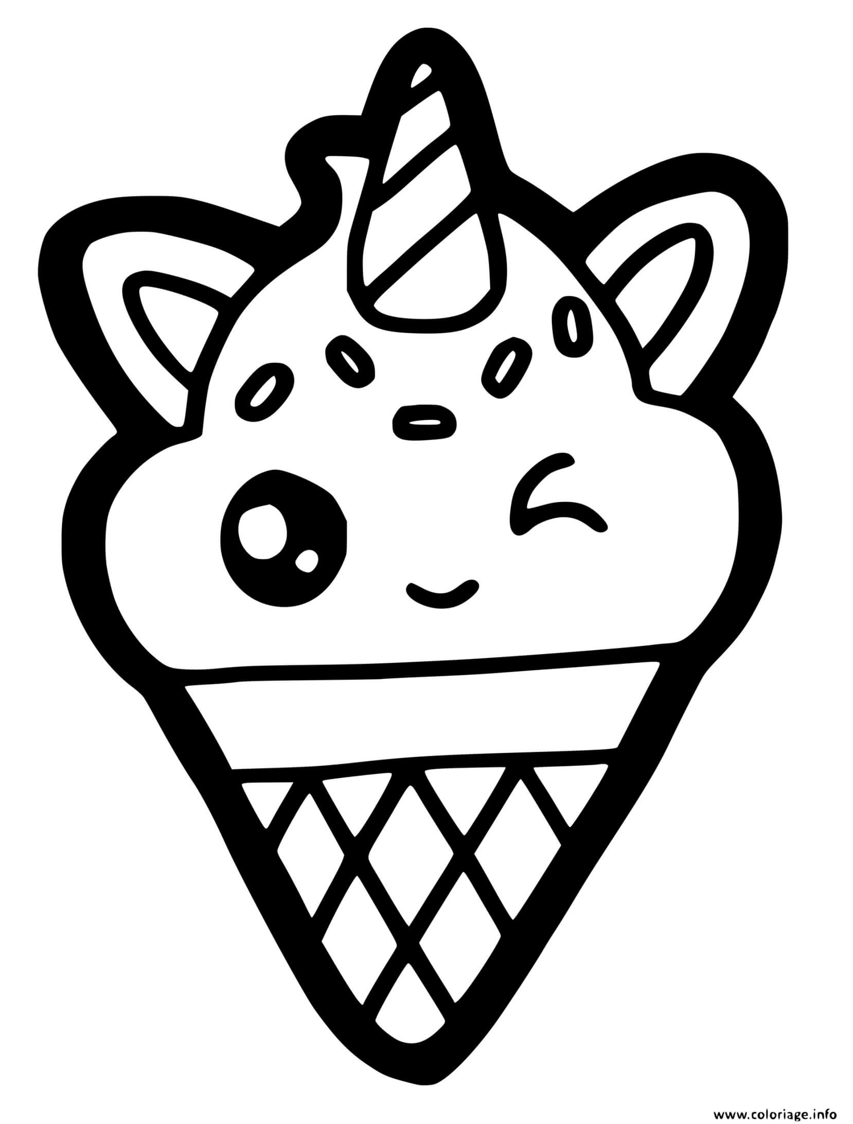 Coloriage Crème Glace Licorne Kawaii Clin D'œil - Glace à imprimer