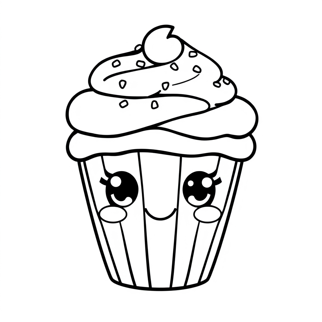 Coloriage Cupcake Nourriture - Kawaii nourriture à imprimer