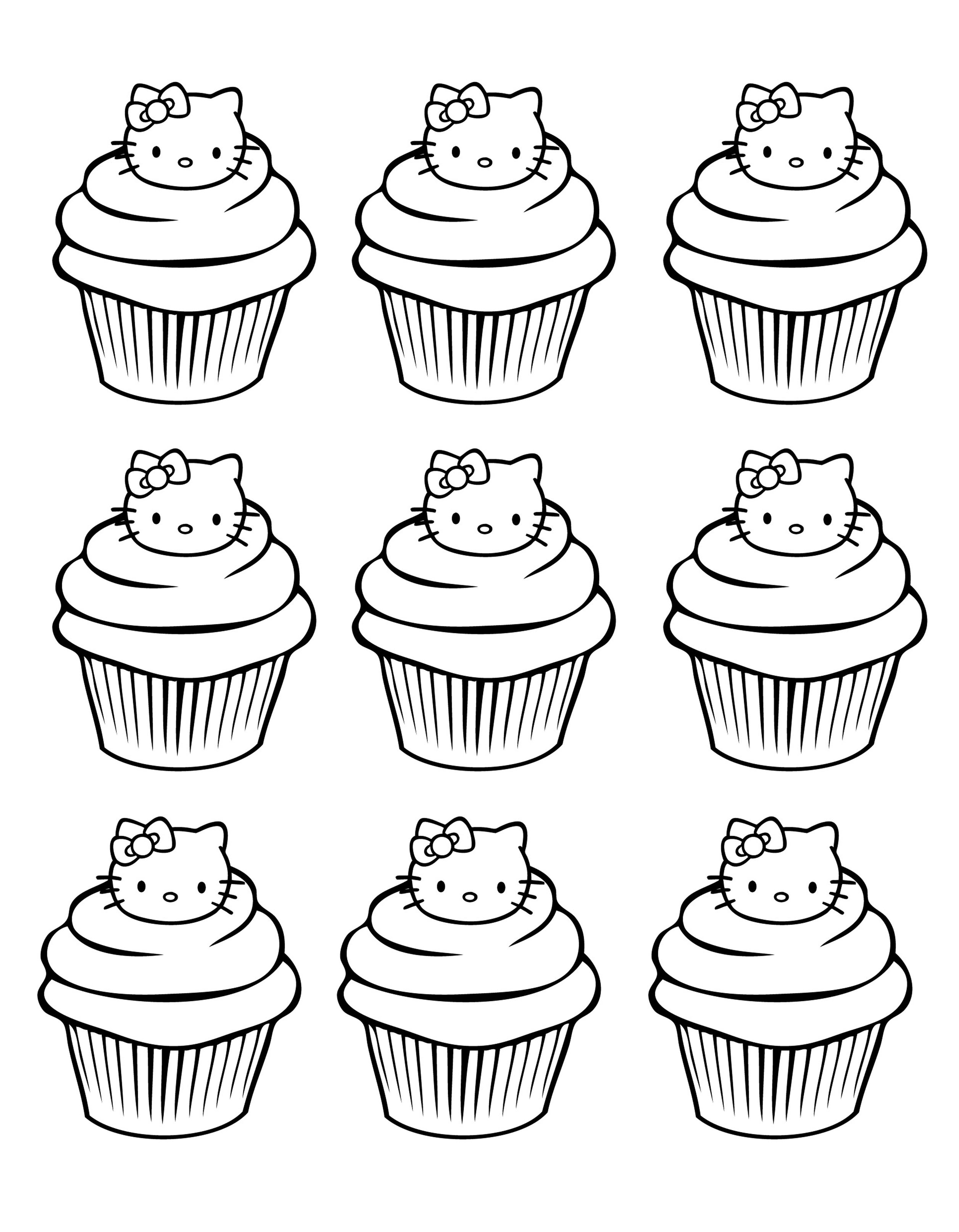 Coloriage Cupcakes Hello Kitty Simple - Cupcake à imprimer