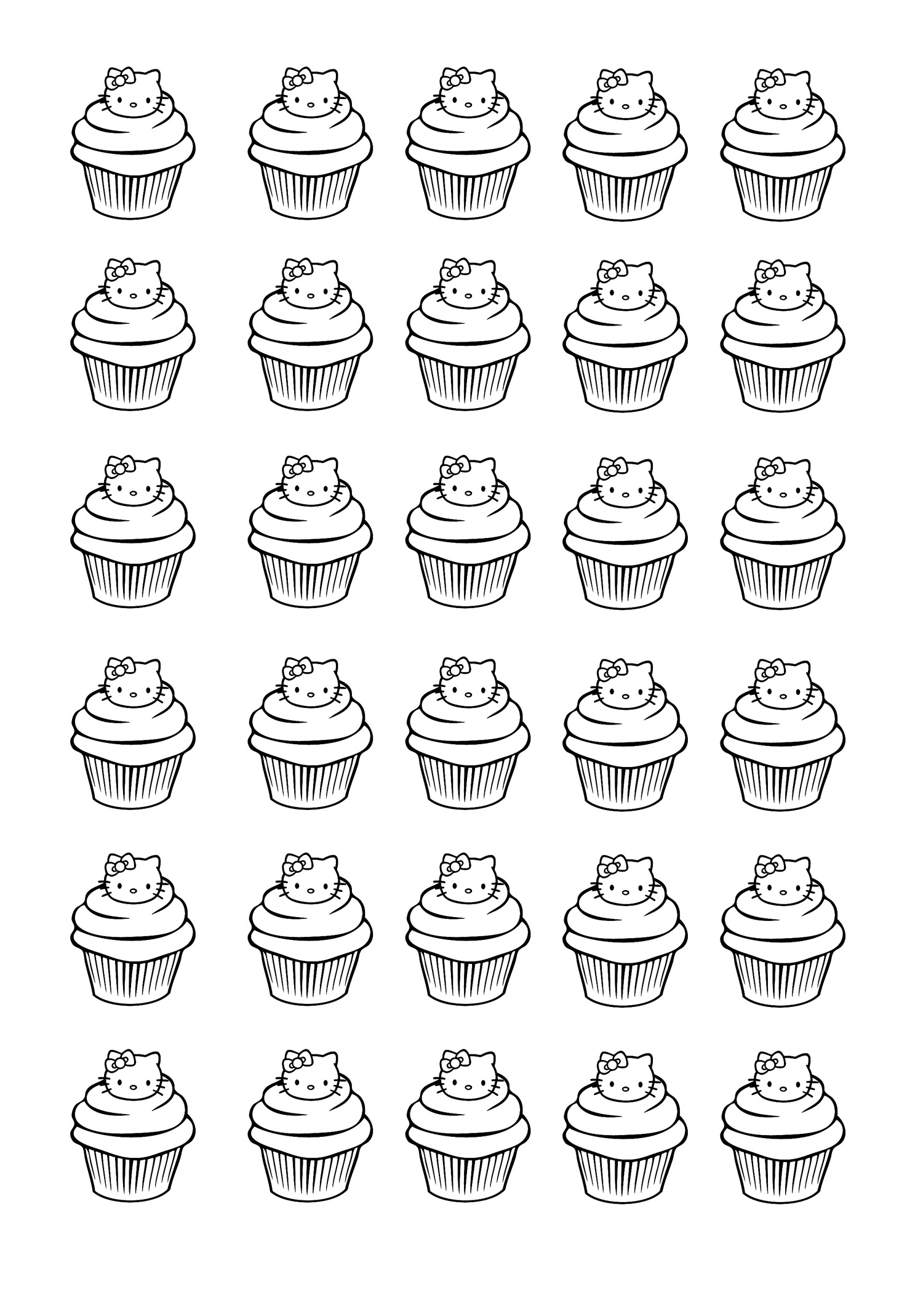 Coloriage Cupcakes Hello Kitty - Cupcake à imprimer