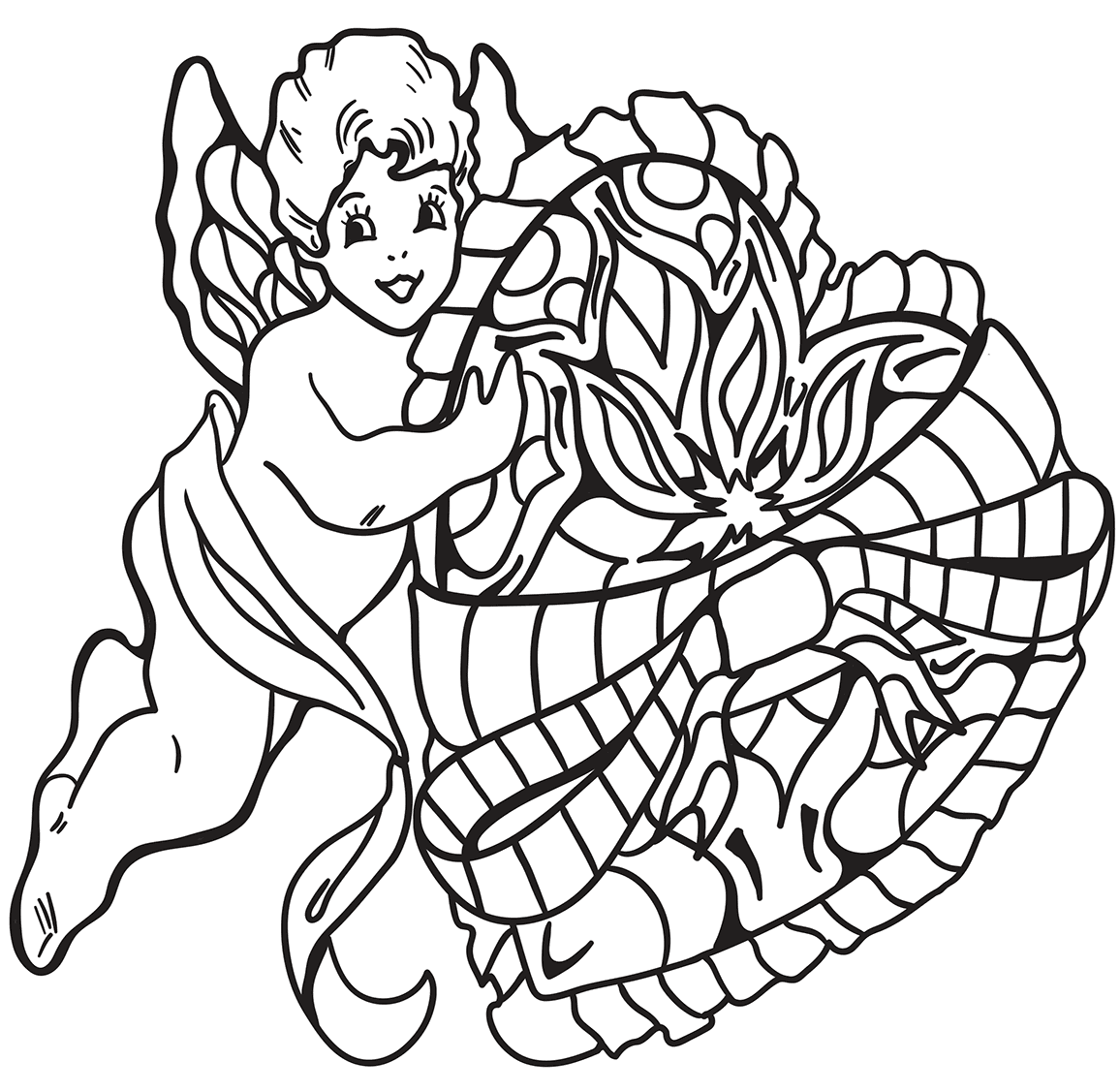 Coloriage Cupidon Avec Cœur St Valentin - Saint-Valentin à imprimer
