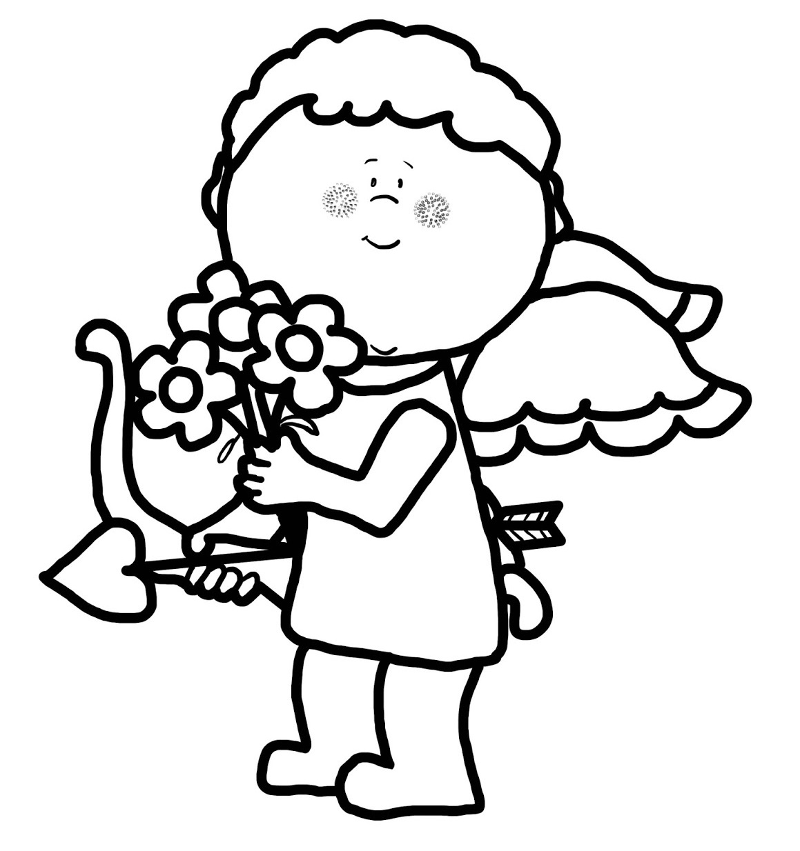 Coloriage Cupidon Offre Des Fleurs Pour La St Valentin - Saint-Valentin à imprimer