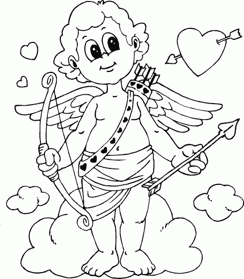 Coloriage Cupidon sur un nuage - Cupidon à imprimer