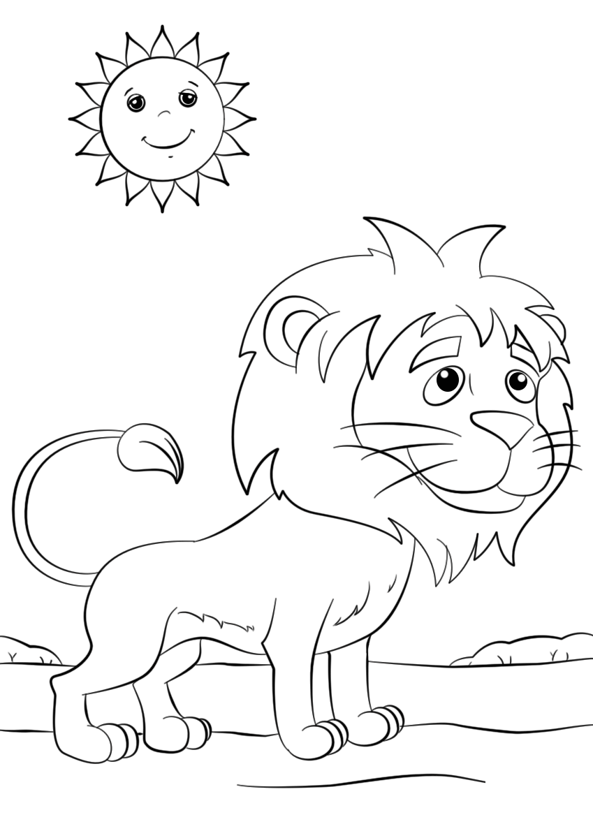 Coloriage Lion Cartoon Mignon Soleil - Lion à imprimer