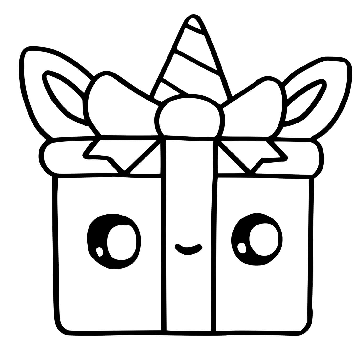 Coloriage Cadeau Mignon Kawaii Noël - Dessin kawaii à imprimer