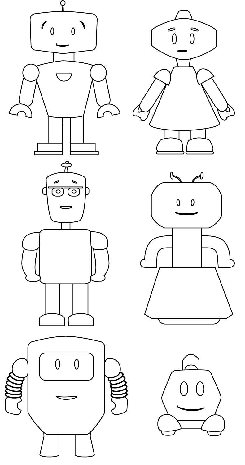 Coloriage Mignons Robots en Famille - Robot à imprimer