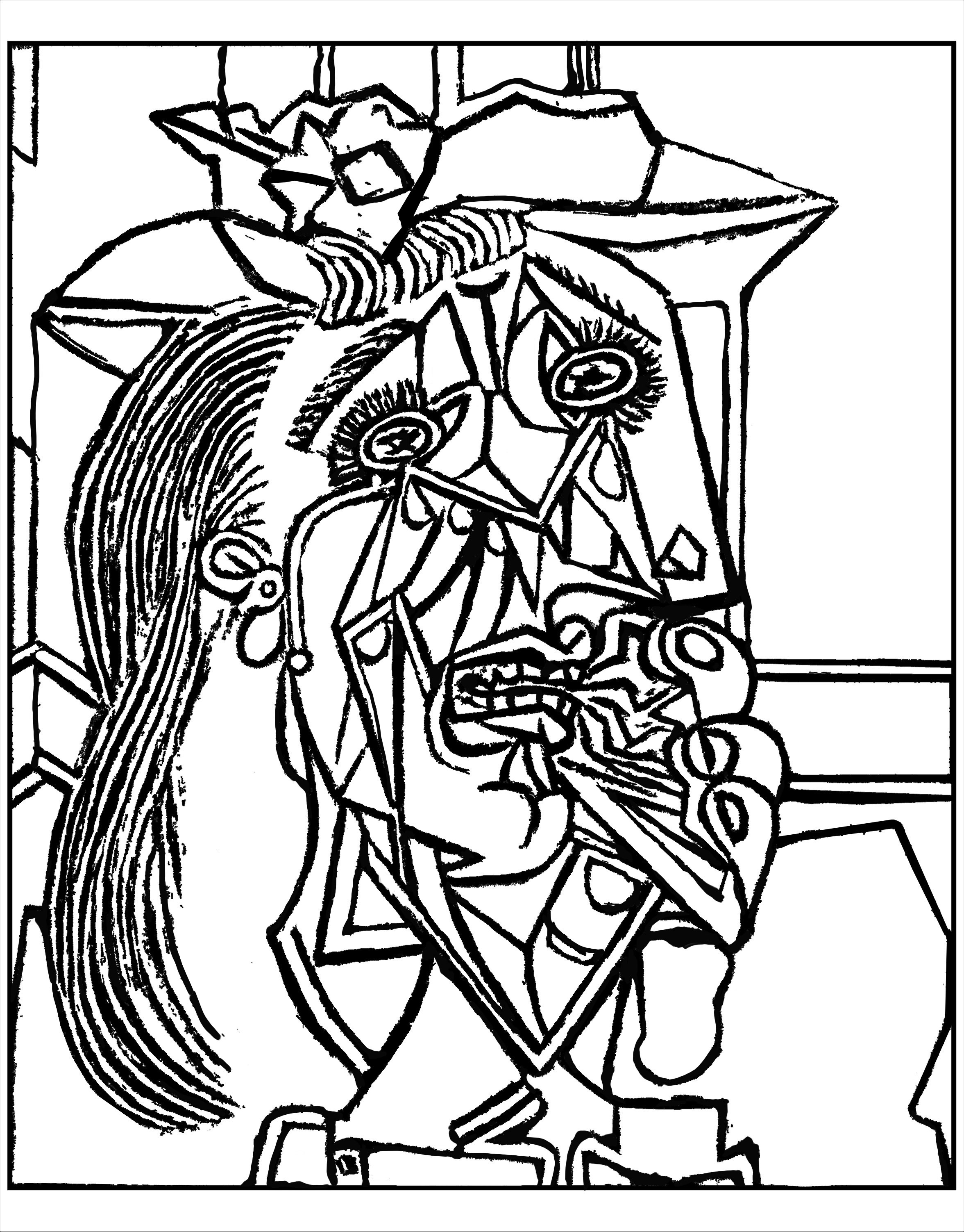 Coloriage Femme en pleurs style Picasso cubiste - Art à imprimer