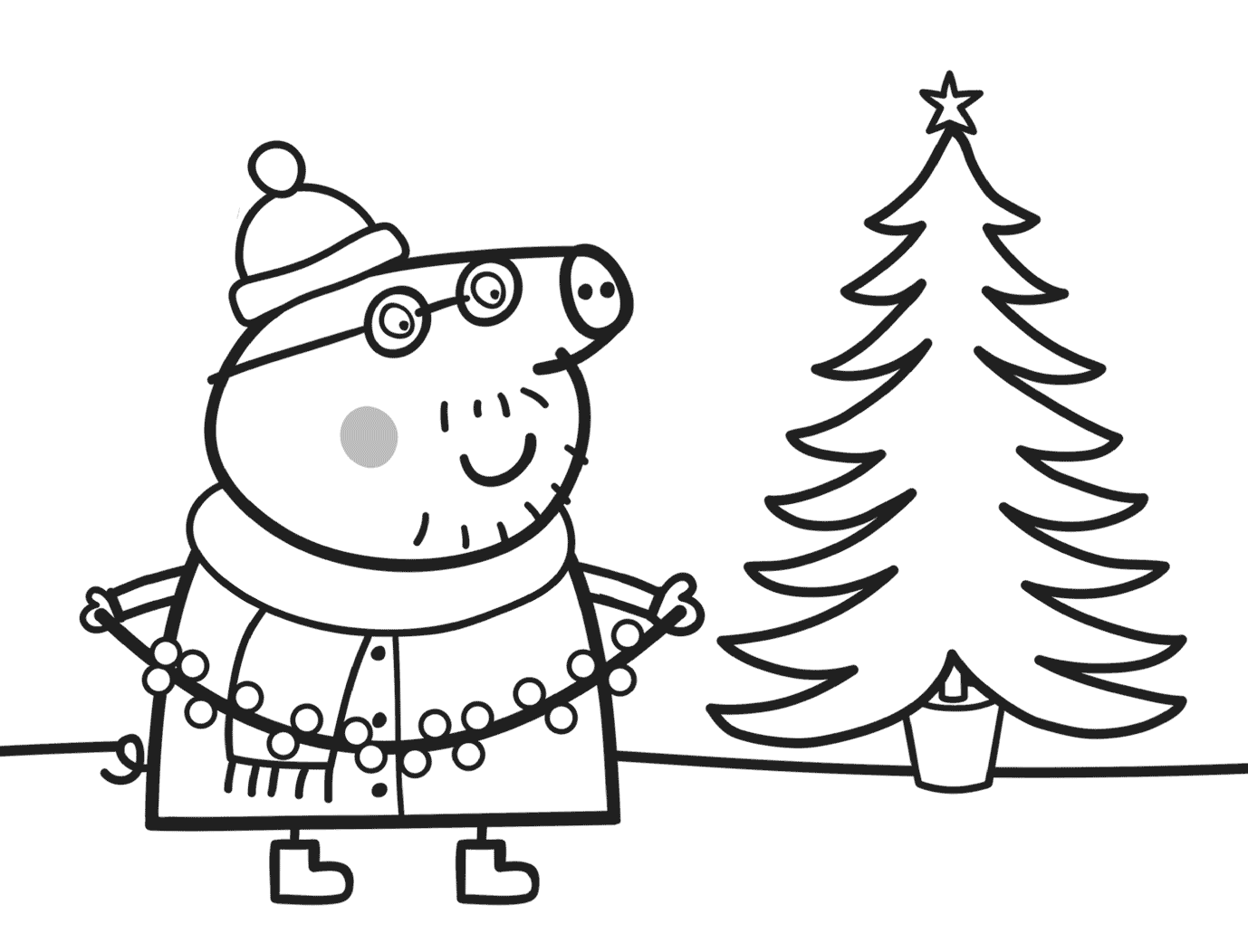 Coloriage Daddy Pig Decore Le Sapin De Noël - Peppa pig à imprimer