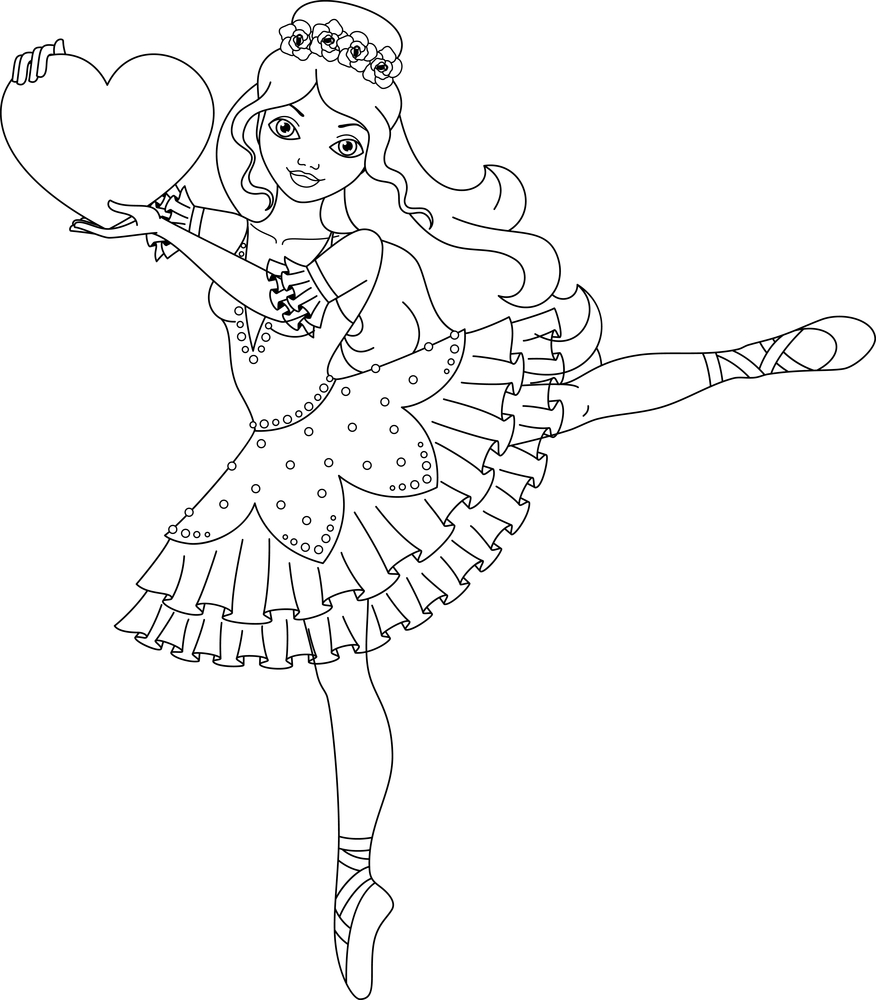 Coloriage Danseuse Avec Un Cœur - Danseuse à imprimer