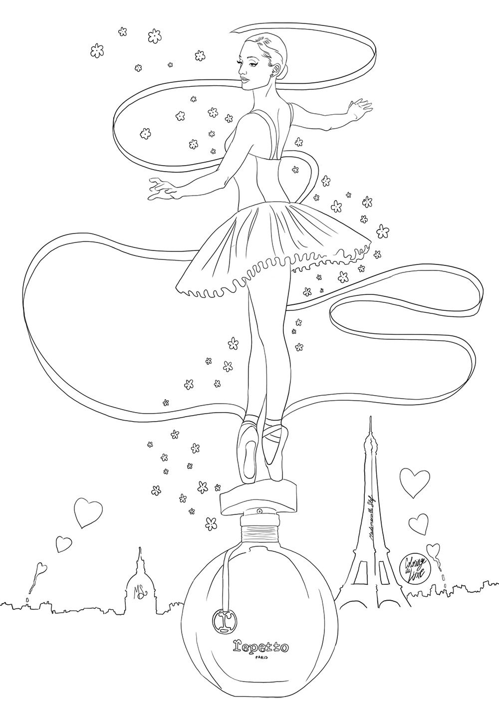 Coloriage Danseuse Paris Tour Eiffel - Danseuse à imprimer