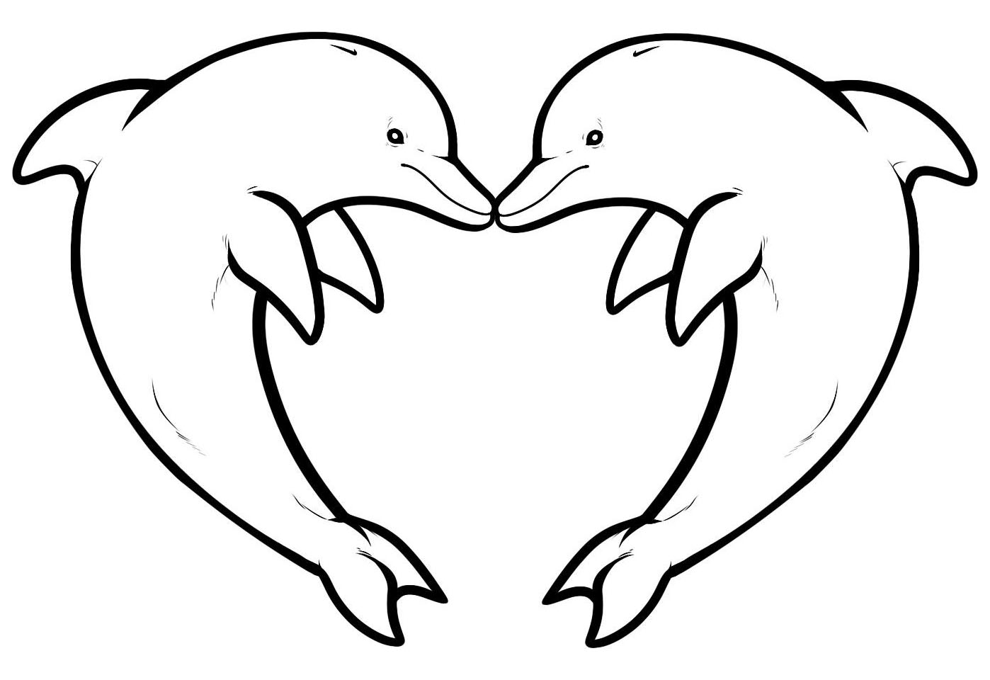 Coloriage Dauphin Cœur - Animaux de la mer à imprimer
