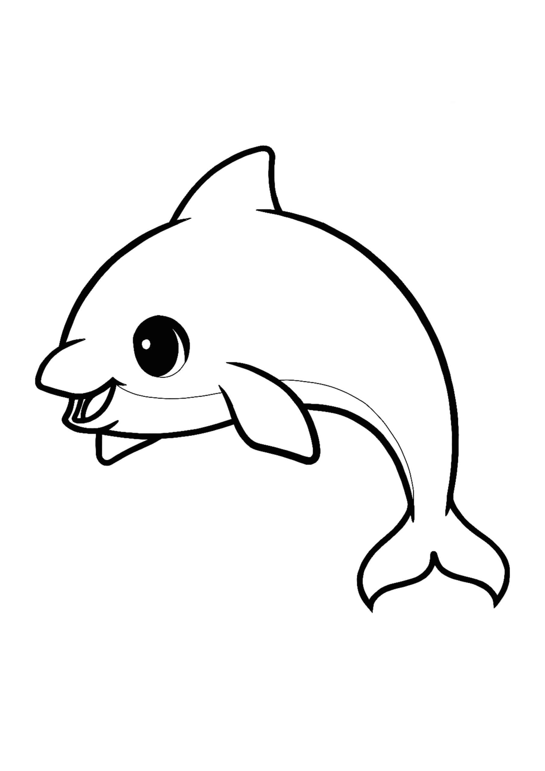 Coloriage Dauphin Kawaii Adorable - Animaux de la mer à imprimer