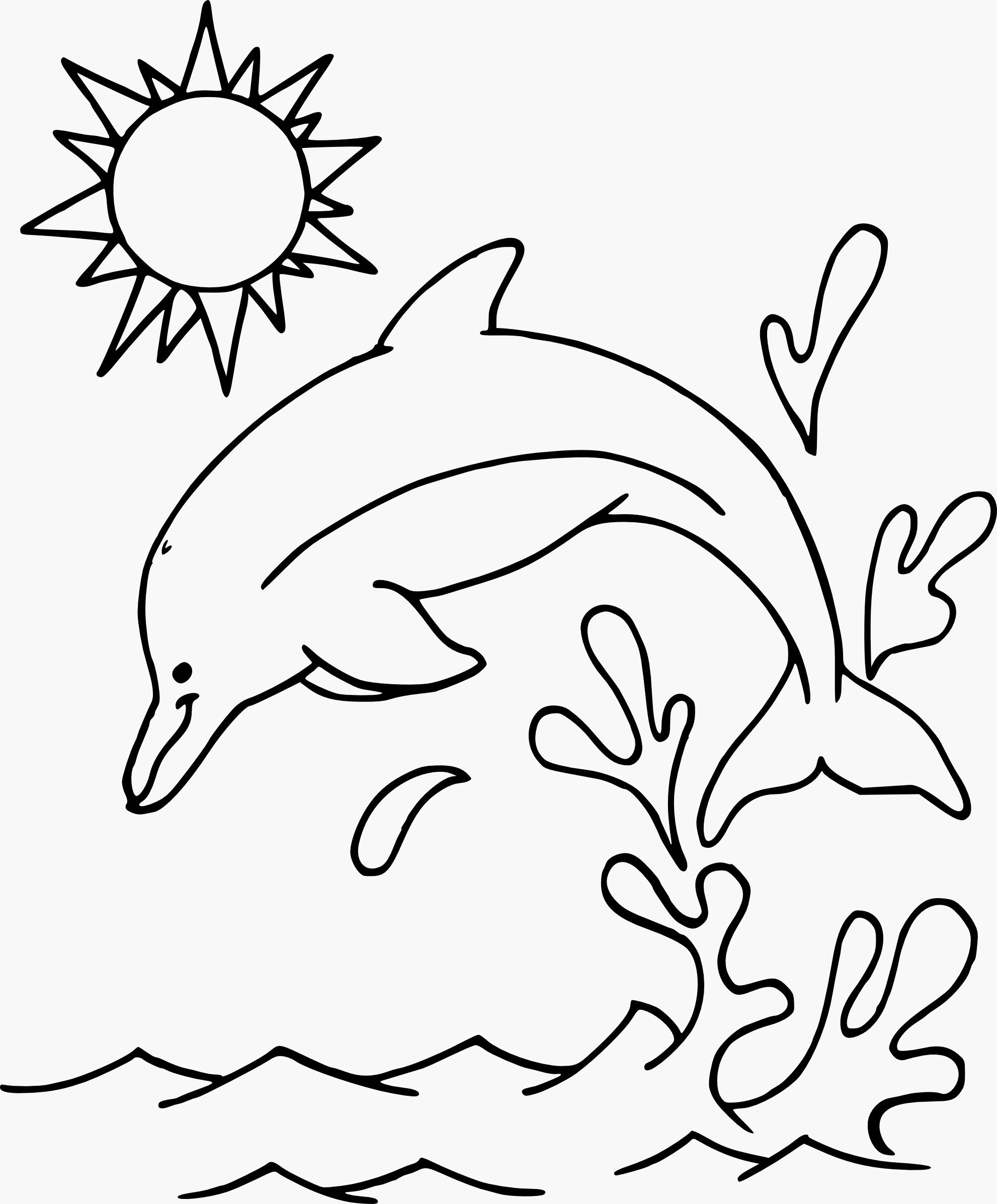 Coloriage Dauphin Saut Hors De La Mer Soleil - Dauphin à imprimer