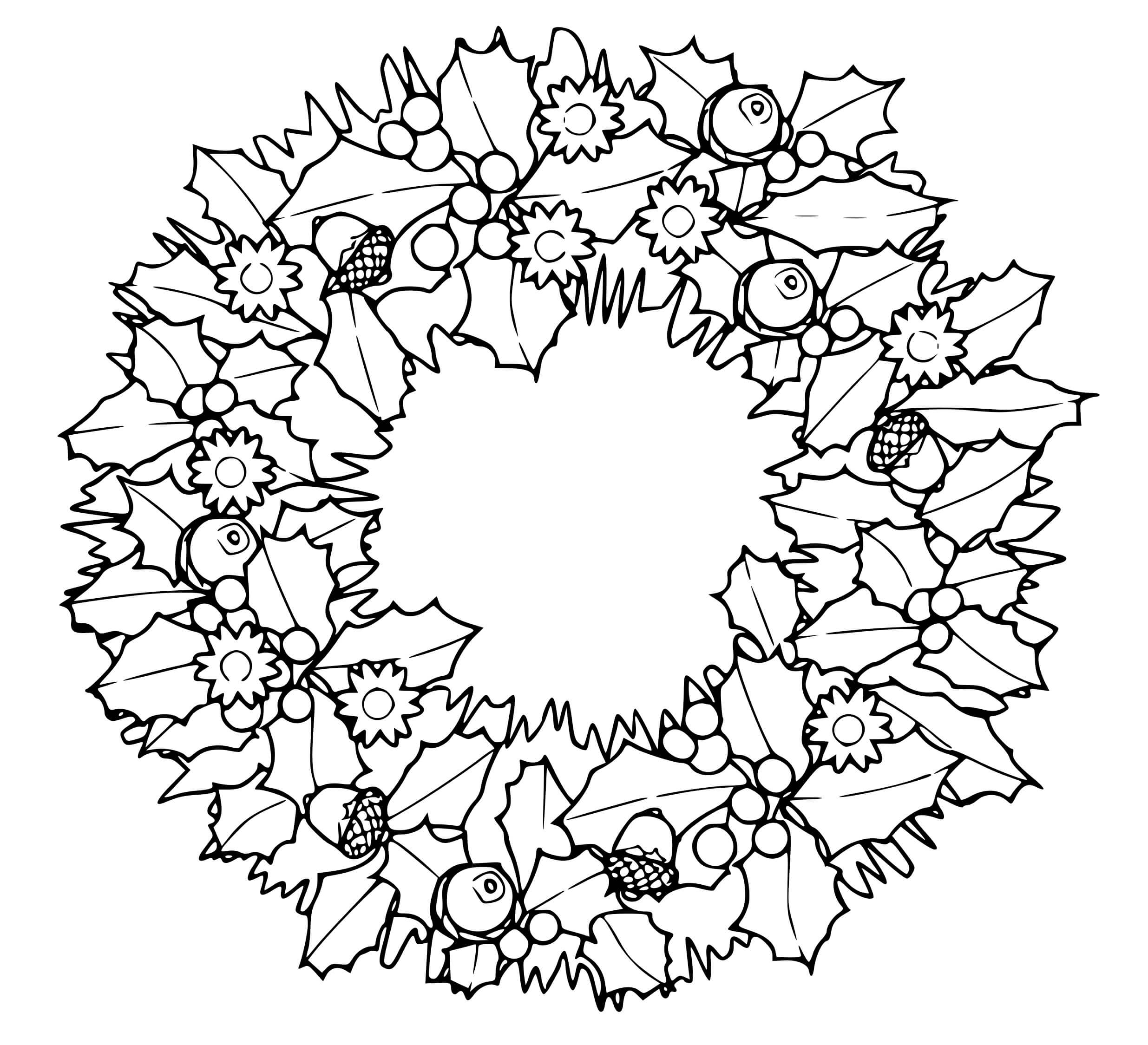 Coloriage De Noël Couronne - Couronne de Noël à imprimer