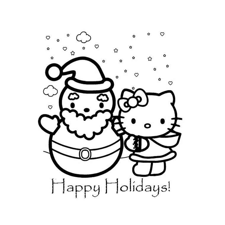Coloriage De Noël De Hello Kitty - Noël à imprimer
