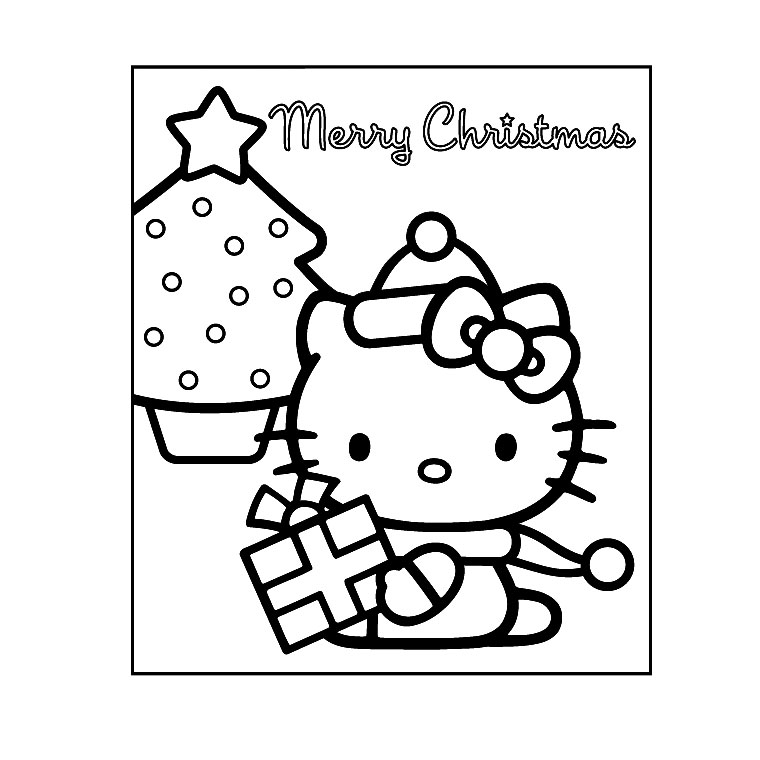 Coloriage De Noël Hello Kitty - Noël à imprimer