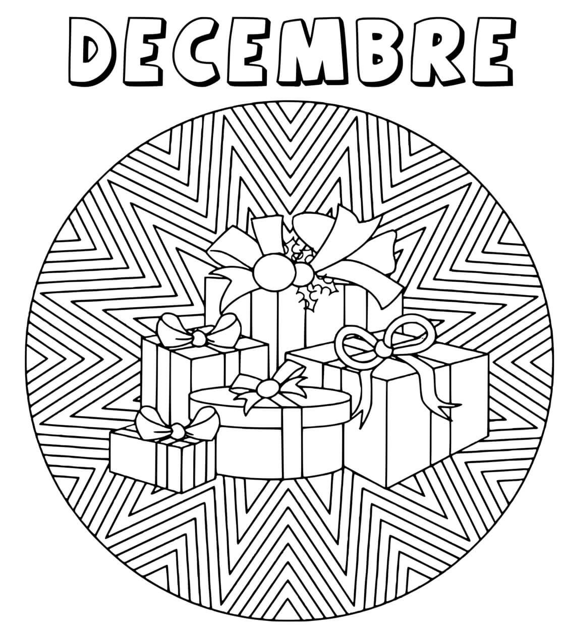 Coloriage Décembre Mandala Cadeaux De Noël - Décembre à imprimer