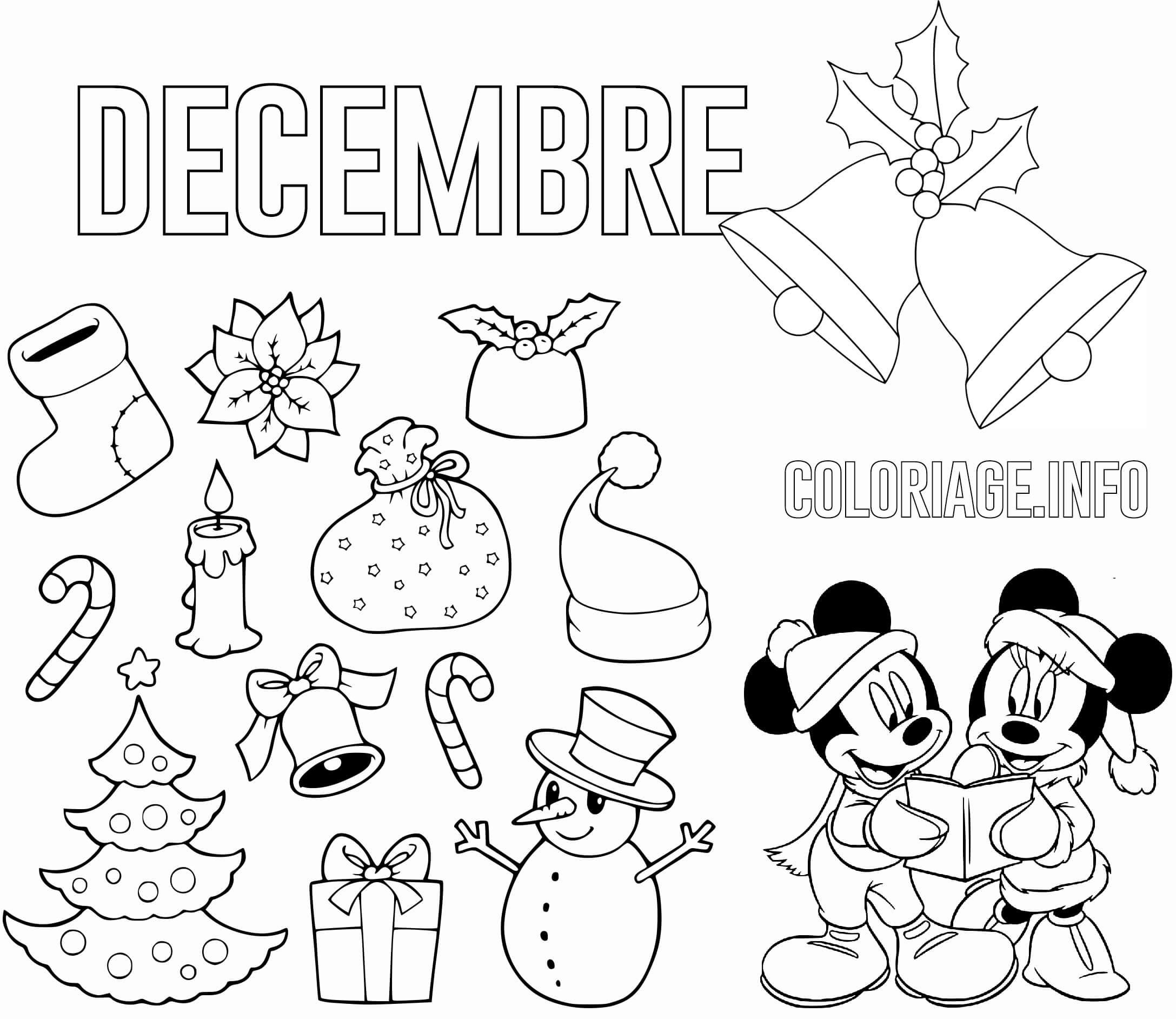 Coloriage Décembre Theme De Noël Maternelle Mickey Mouse Disney - Décembre à imprimer