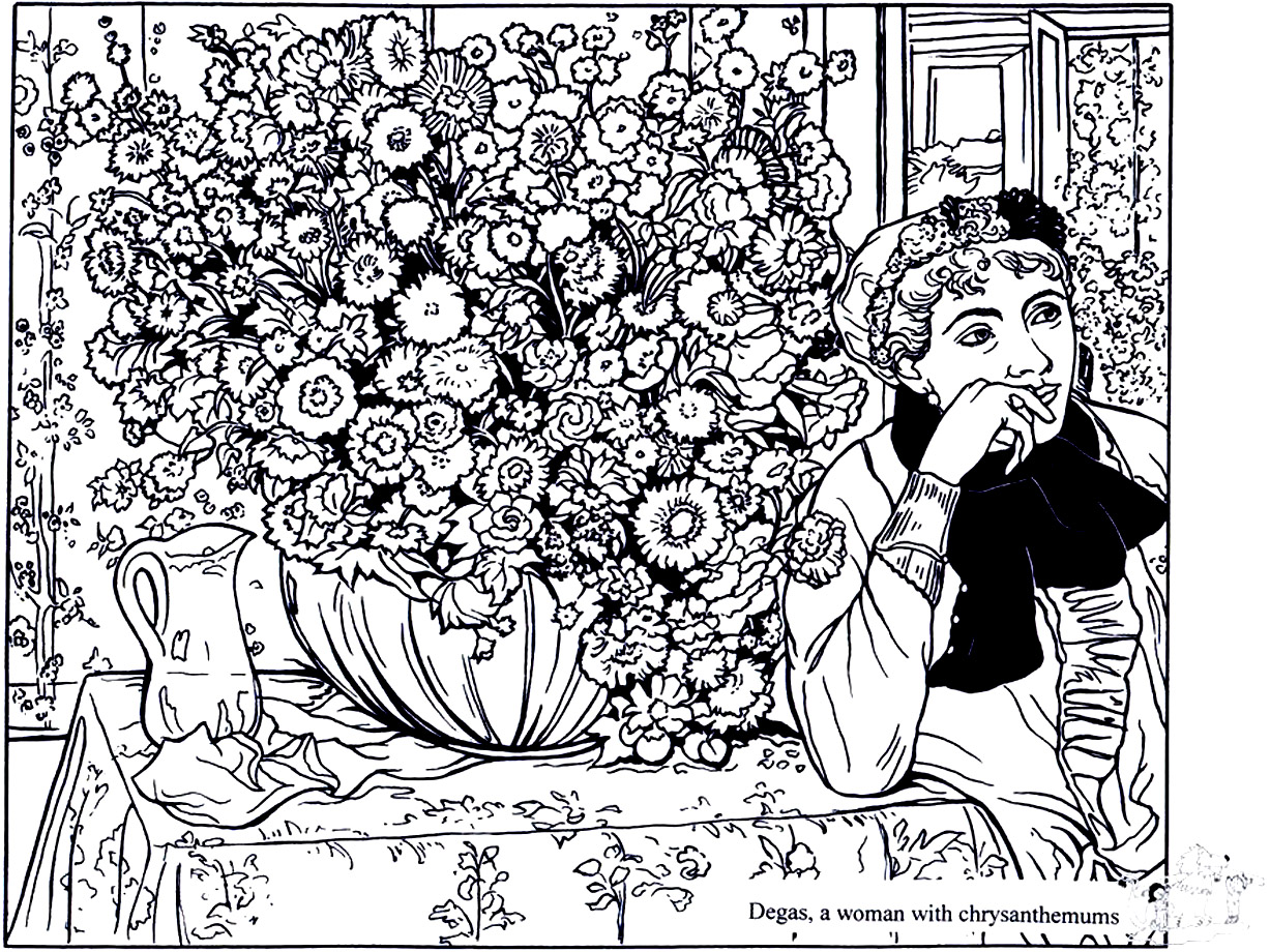 Coloriage Degas Femme Avec Chrysanthemes - Art à imprimer