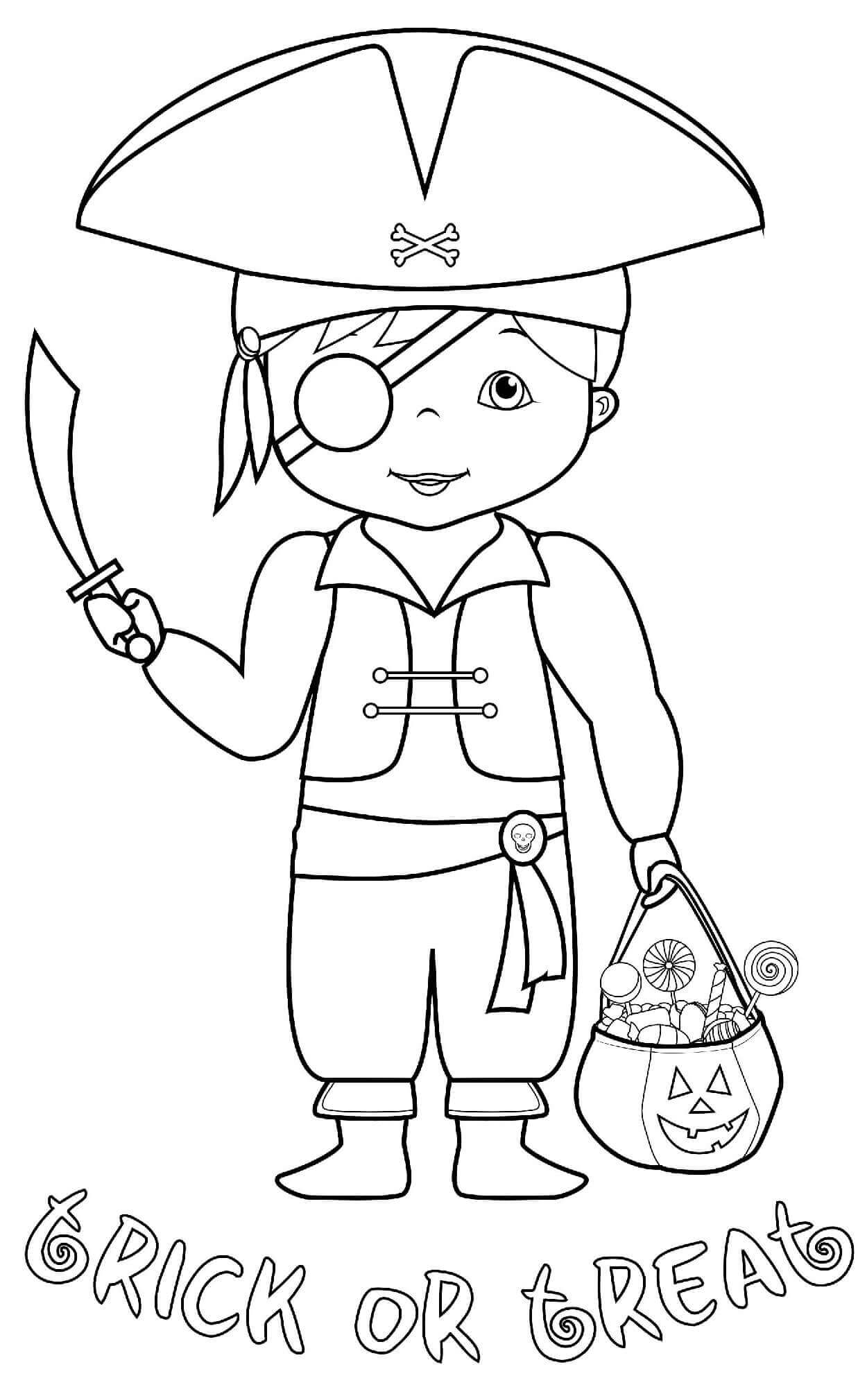 Coloriage Déguisement Costume De Pirate Halloween Avec Des Friandises - Halloween à imprimer