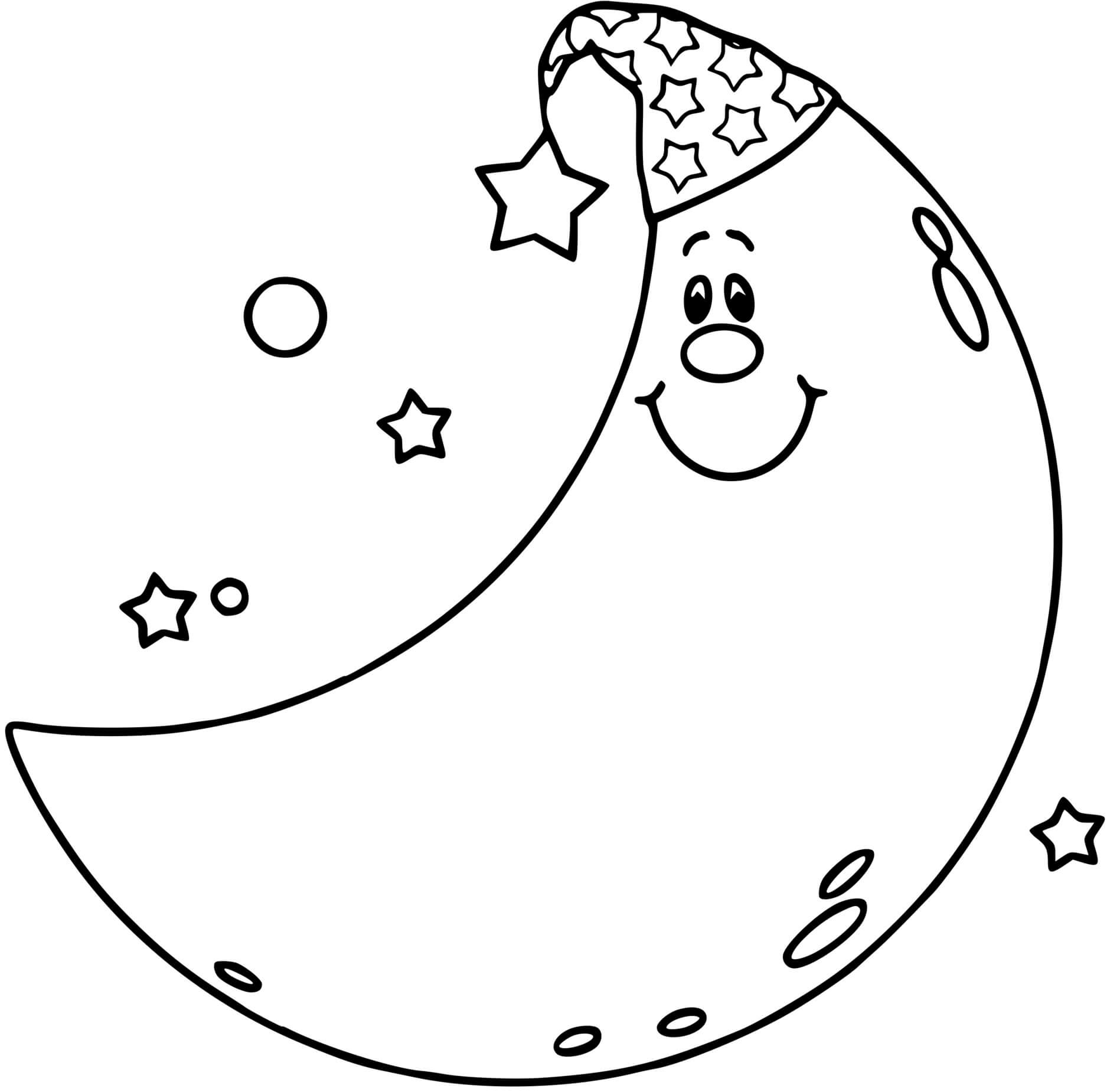 Coloriage Demi Lune Prêt Pour Dormir Avec Étoiles - Lune à imprimer