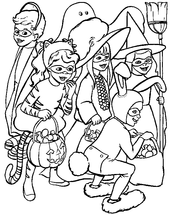 Coloriage Des Enfants Déguisés Reclament Des Bonbons - Halloween à imprimer