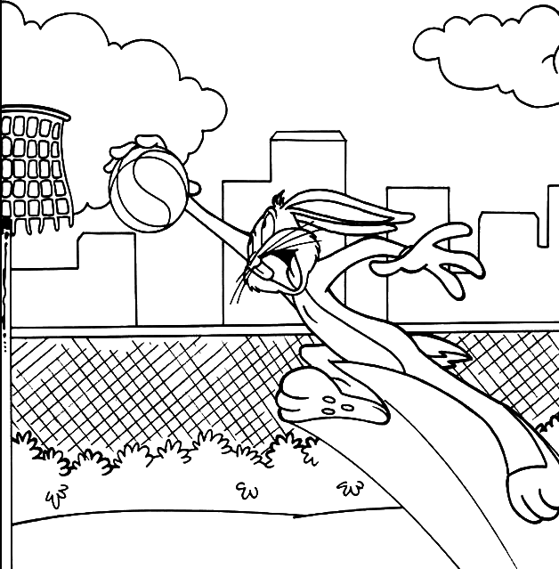 Coloriage Dessin Le Lapin Bugs Bunny Joue Au Basket Ball - Basketball à imprimer