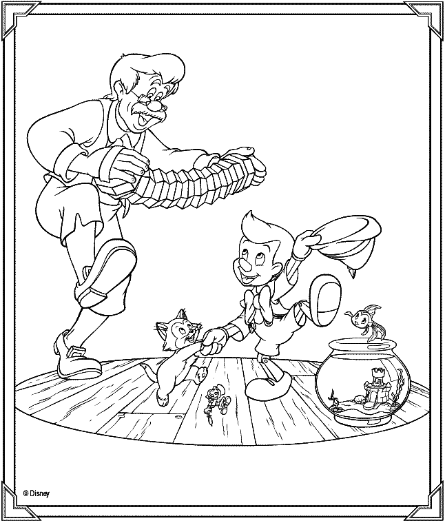 Coloriage Dessin A Colorier De Pinocchio Geppetto Jiminy Cricket Et Les Poissons - Poisson à imprimer