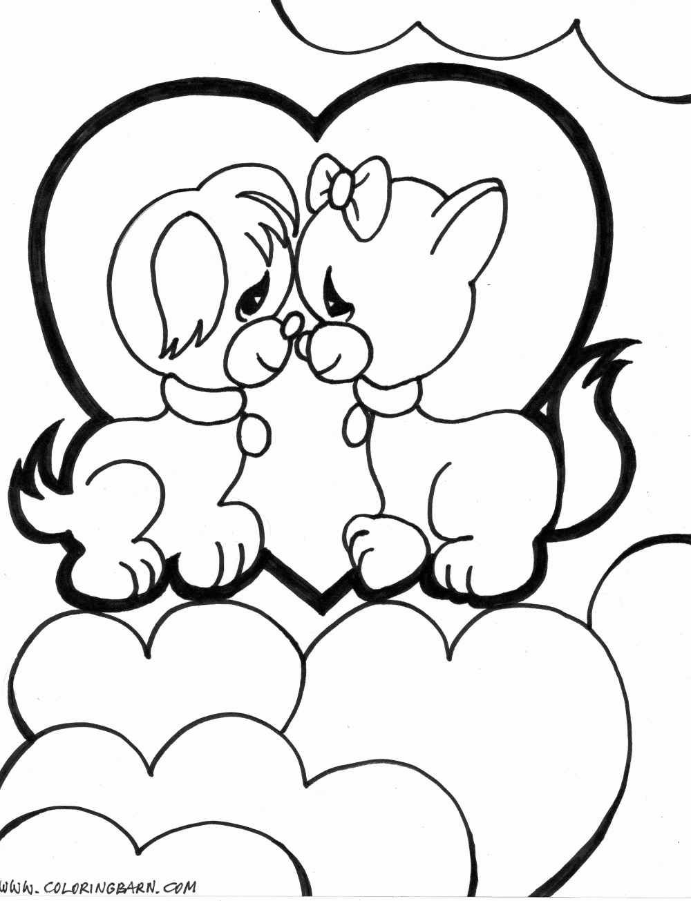 Coloriage Deux cœurs entrelacés et ornés - Amour coeur à imprimer