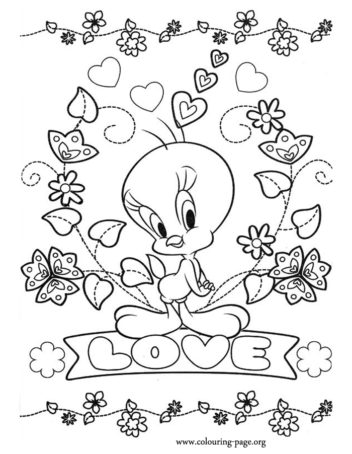 Coloriage Cœur enlacé dans un jardin fleuri - Amour coeur à imprimer