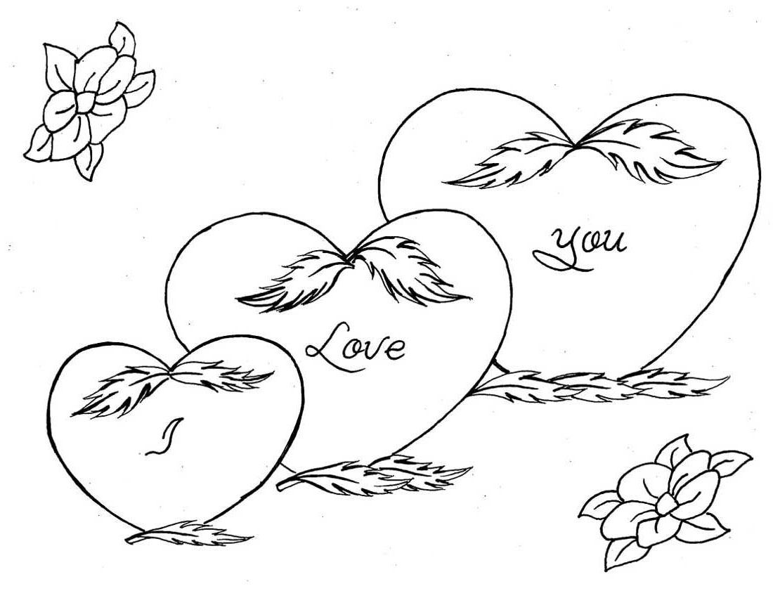 Coloriage Cœur enlacé avec roses romantiques - Amour coeur à imprimer