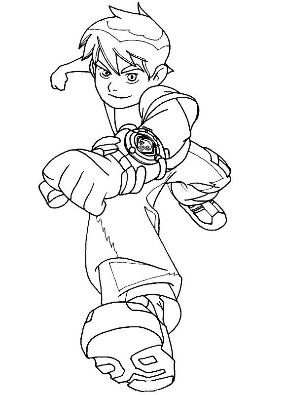 Coloriage Ben 10 activant son Omnitrix héroïque - Garçon à imprimer