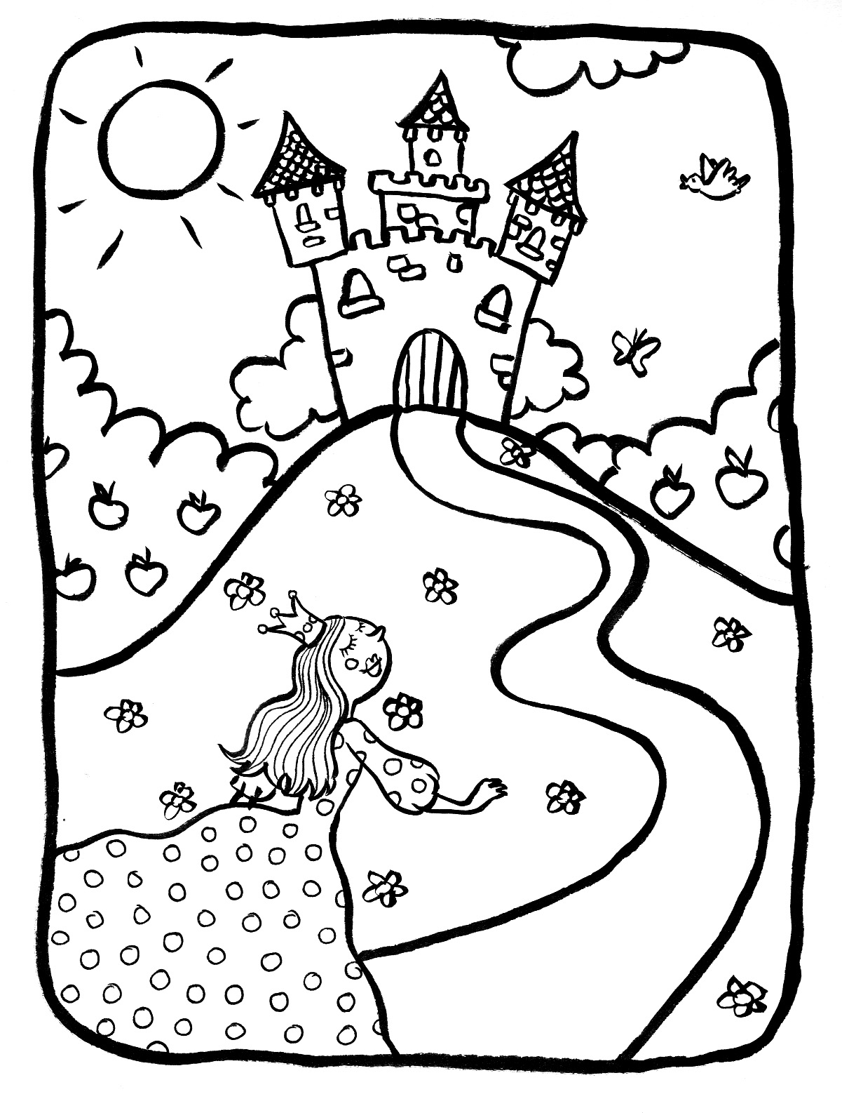 Coloriage Dessin Châteaux Avec Princesse - Chateau à imprimer