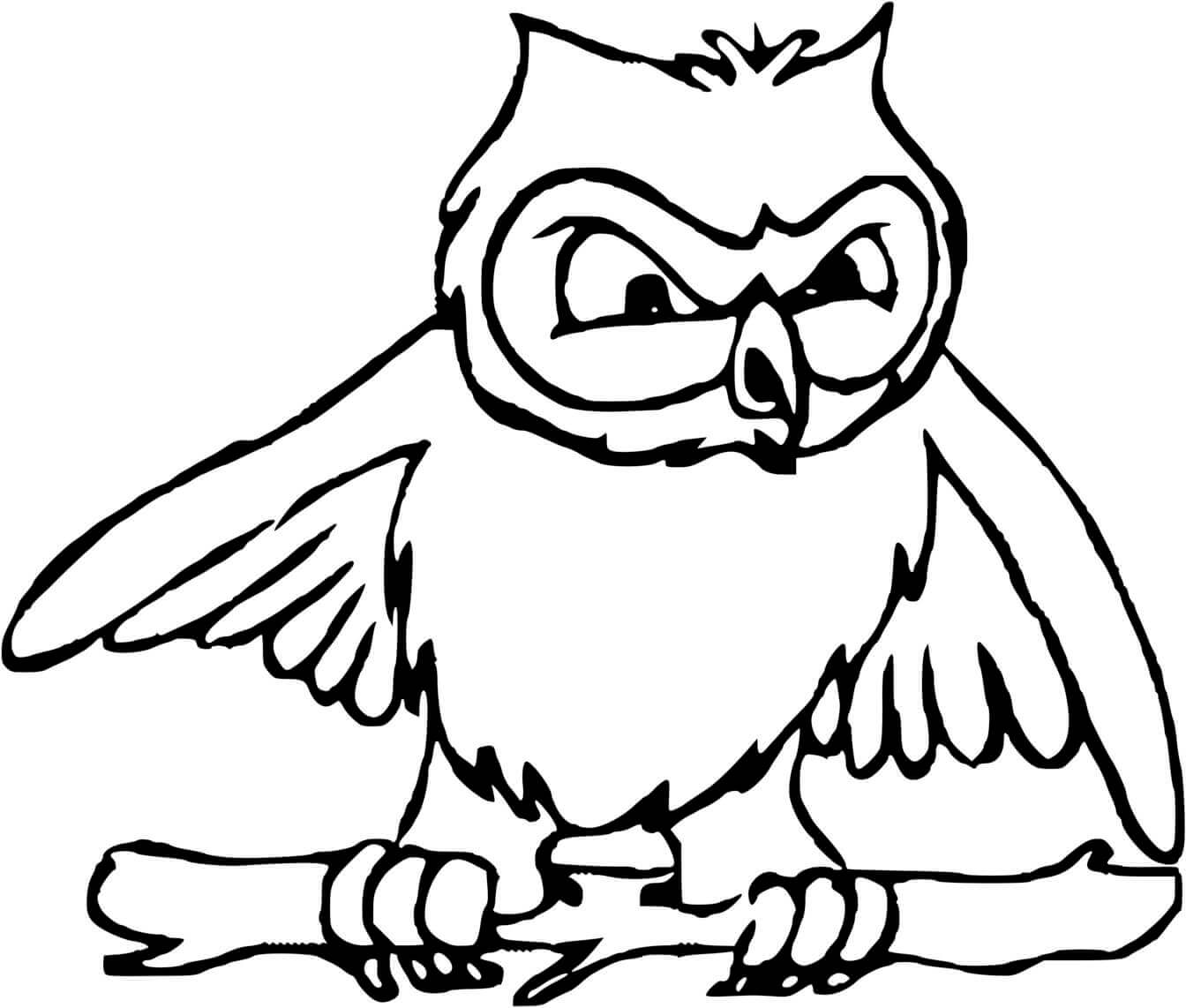 Coloriage Dessin D'Un Chouette Sur Une Branche - Chouette à imprimer