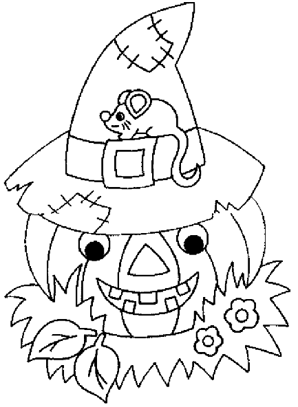 Coloriage Dessin D'Un Citrouille Avec Un Chapeau Et Une Souris - Souris à imprimer