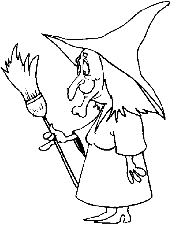 Coloriage Dessin D'Une Sorcière Avec Son Balai A La Main - Halloween sorciere à imprimer