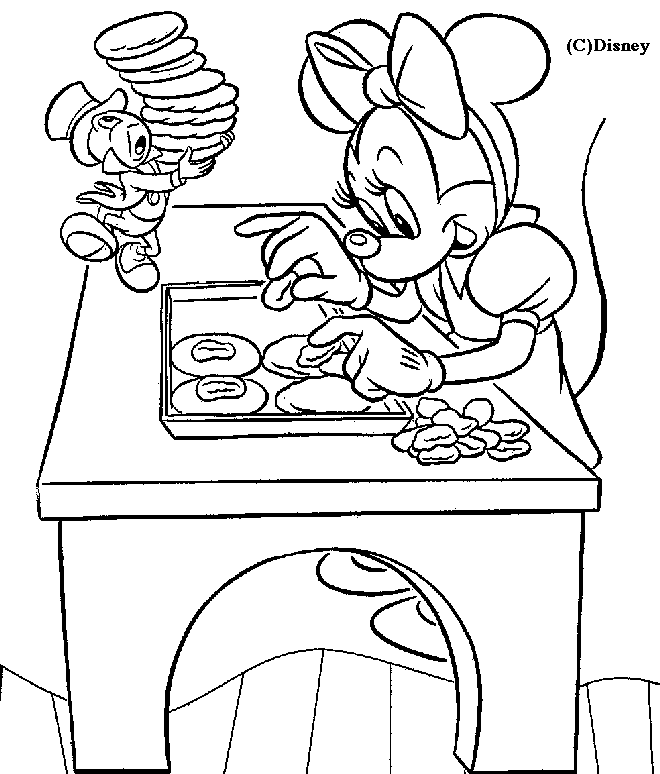 Coloriage Dessin De Minnie Qui Cuisine - Minnie à imprimer