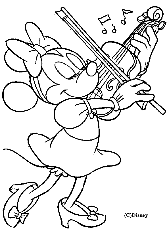 Coloriage Dessin De Minnie Qui Joue Du Violon - Minnie à imprimer