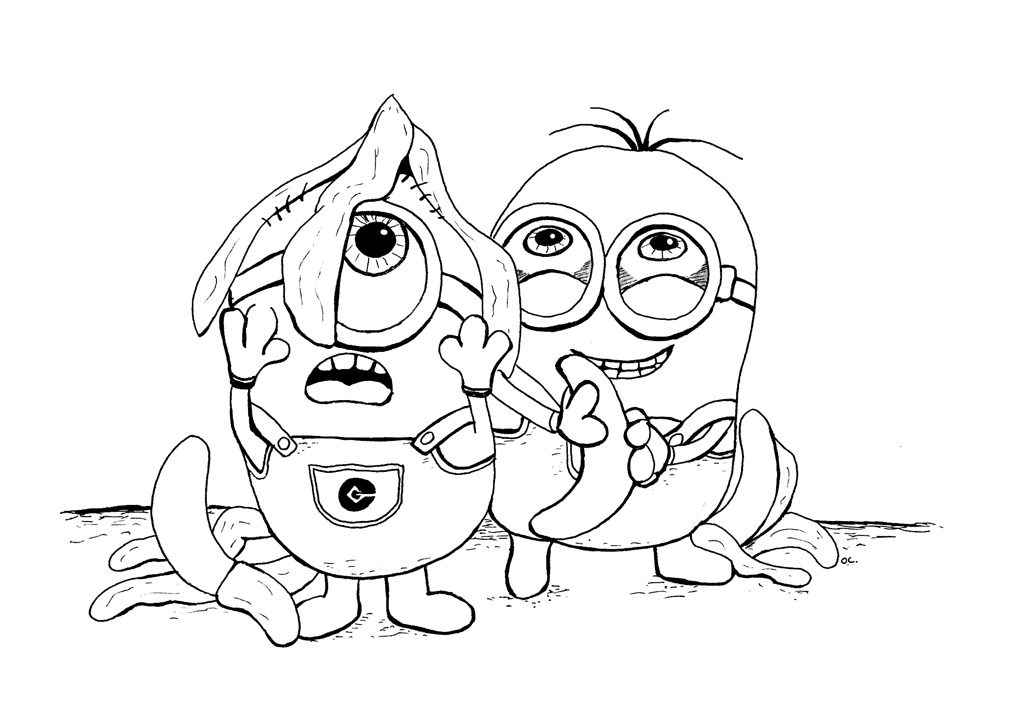 Coloriage Dessin Deux Minions Et Des Bananes Par Olivier - Minions à imprimer